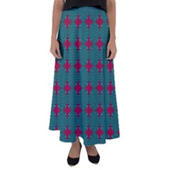 Mod Teal Red Circles Pattern Flared Maxi Skirt by BrightVibesDesign