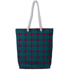 Mod Teal Red Circles Pattern Full Print Rope Handle Tote (small) by BrightVibesDesign