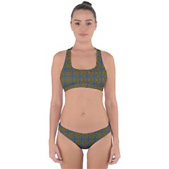 Mod Yellow Blue Circles Pattern Cross Back Hipster Bikini Set by BrightVibesDesign