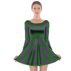 Mod Green Purple Circles Pattern Long Sleeve Skater Dress by BrightVibesDesign