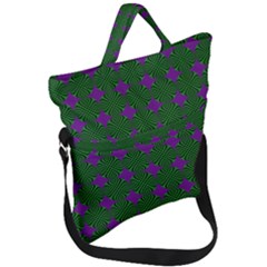 Mod Green Purple Circles Pattern Fold Over Handle Tote Bag by BrightVibesDesign