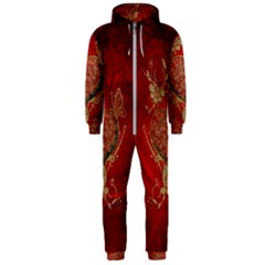 Wonderful Decorative Heart In Gold And Red Hooded Jumpsuit (men)  by FantasyWorld7