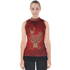 Wonderful Decorative Heart In Gold And Red Mock Neck Shell Top by FantasyWorld7