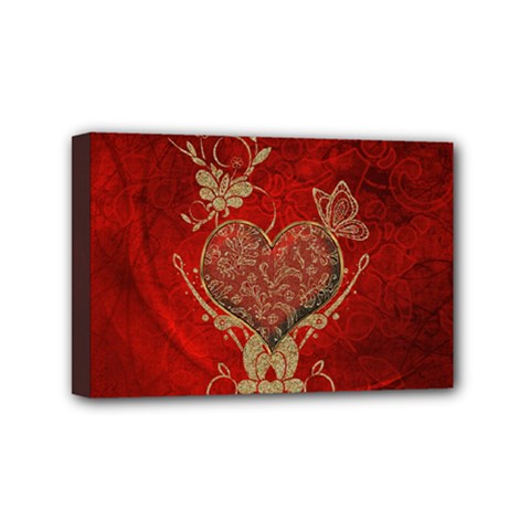 Wonderful Decorative Heart In Gold And Red Mini Canvas 6  X 4  (stretched)