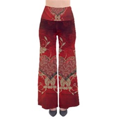 Wonderful Decorative Heart In Gold And Red Women s Chic Palazzo Pants by FantasyWorld7