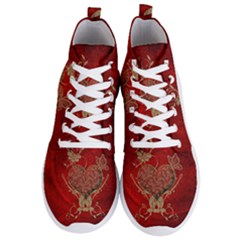 Wonderful Decorative Heart In Gold And Red Men s Lightweight High Top Sneakers by FantasyWorld7