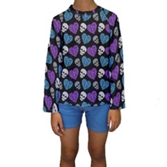 Skulls And Hearts Kids  Long Sleeve Swimwear by awesomeangeye