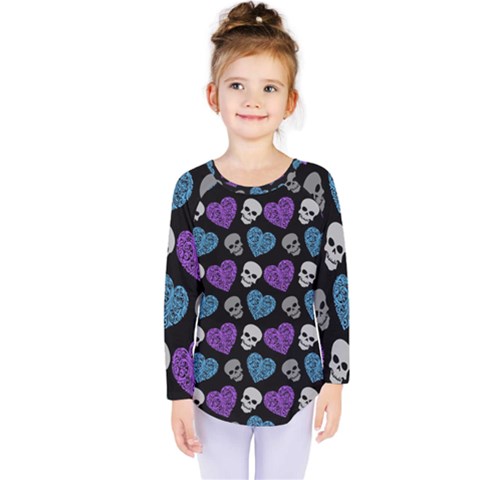 Skulls And Hearts Kids  Long Sleeve Tee by awesomeangeye