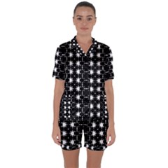 Black And White Pattern Satin Short Sleeve Pyjamas Set by Simbadda