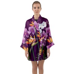 White Blossom Flower Long Sleeve Kimono Robe by Simbadda