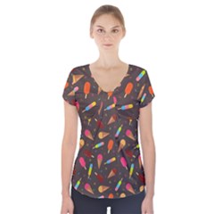 Ice Cream Pattern Seamless Short Sleeve Front Detail Top by Simbadda