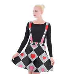 Diamonds Hearts Mosaic Pattern Suspender Skater Skirt