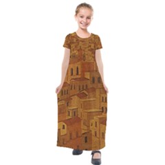 Roof Building Canvas Roofscape Kids  Short Sleeve Maxi Dress by Simbadda