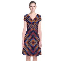 Kaleidoscope Art Pattern Ornament Short Sleeve Front Wrap Dress by Simbadda