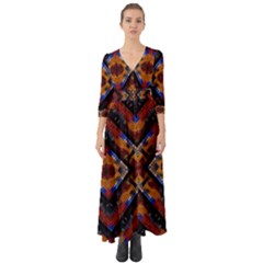 Kaleidoscope Art Pattern Ornament Button Up Boho Maxi Dress