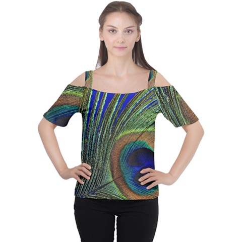 Peacock Feather Macro Peacock Bird Cutout Shoulder Tee by Simbadda