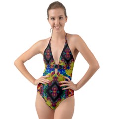 Kaleidoscope Art Pattern Ornament Halter Cut-out One Piece Swimsuit by Simbadda