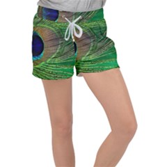 Peacock Feather Macro Peacock Bird Women s Velour Lounge Shorts