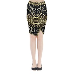 Black Embossed Swirls In Gold By Flipstylez Designs Midi Wrap Pencil Skirt