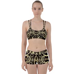 Black Embossed Swirls In Gold By Flipstylez Designs Perfect Fit Gym Set by flipstylezfashionsLLC