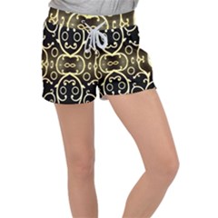 Black Embossed Swirls In Gold By Flipstylez Designs Women s Velour Lounge Shorts