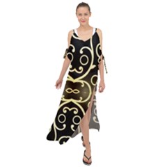 Black Embossed Swirls In Gold By Flipstylez Designs Maxi Chiffon Cover Up Dress