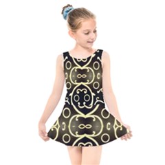 Black Embossed Swirls In Gold By Flipstylez Designs Kids  Skater Dress Swimsuit