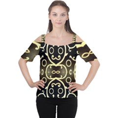 Black Embossed Swirls In Gold By Flipstylez Designs Cutout Shoulder Tee