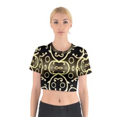 Black Embossed Swirls In Gold By Flipstylez Designs Cotton Crop Top by flipstylezfashionsLLC