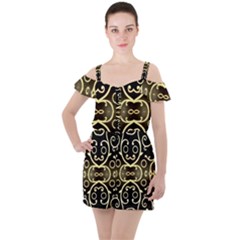 Black Embossed Swirls In Gold By Flipstylez Designs Ruffle Cut Out Chiffon Playsuit