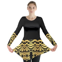 Black Vintage Background With Golden Swirls By Flipstylez Designs  Long Sleeve Tunic 