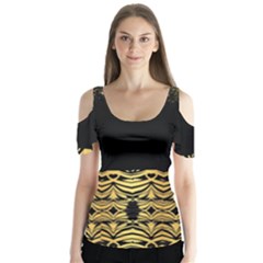 Black Vintage Background With Golden Swirls By Flipstylez Designs  Butterfly Sleeve Cutout Tee 