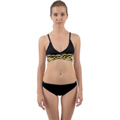 Black Vintage Background With Golden Swirls By Flipstylez Designs  Wrap Around Bikini Set