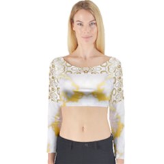 Ivory Marble  In Gold By Flipstylez Designs Long Sleeve Crop Top by flipstylezfashionsLLC