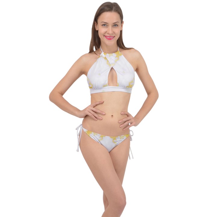 White marble pattern By FlipStylez Designs Cross Front Halter Bikini Set