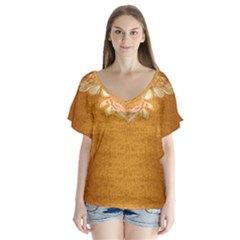 Golden Sunrise Pattern Flowers By Flipstylez Designs V-neck Flutter Sleeve Top by flipstylezfashionsLLC