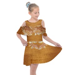 Golden Sunrise Pattern Flowers By Flipstylez Designs Kids  Shoulder Cutout Chiffon Dress by flipstylezfashionsLLC