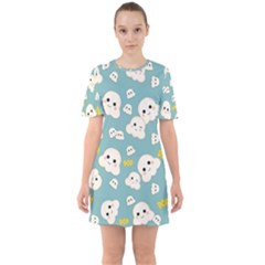 Cute Kawaii Popcorn Pattern Sixties Short Sleeve Mini Dress