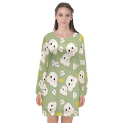 Cute Kawaii Popcorn pattern Long Sleeve Chiffon Shift Dress 