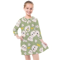 Cute Kawaii Popcorn pattern Kids  Quarter Sleeve Shirt Dress
