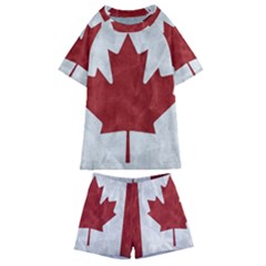 Canada Grunge Flag Kids  Swim Tee And Shorts Set by Valentinaart
