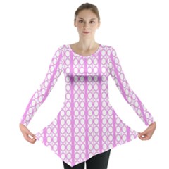 Circles Lines Light Pink White Pattern Long Sleeve Tunic  by BrightVibesDesign