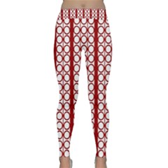 Circles Lines Red White Pattern Classic Yoga Leggings by BrightVibesDesign