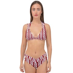 Circles Lines Red White Pattern Double Strap Halter Bikini Set by BrightVibesDesign