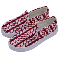 Circles Lines Red White Pattern Kids  Canvas Slip Ons by BrightVibesDesign