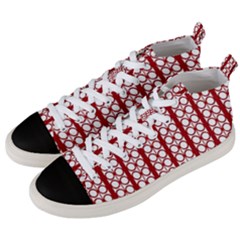 Circles Lines Red White Pattern Men s Mid-top Canvas Sneakers by BrightVibesDesign