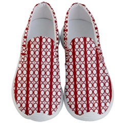 Circles Lines Red White Pattern Men s Lightweight Slip Ons by BrightVibesDesign