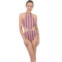 Circles Lines Red White Pattern Halter Side Cut Swimsuit View1