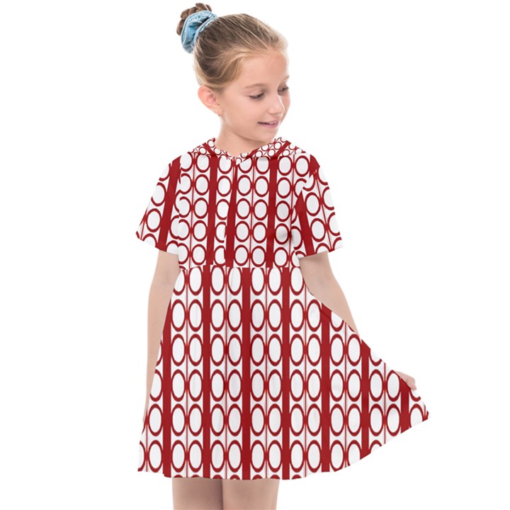 Circles Lines Red White Pattern Kids  Sailor Dress