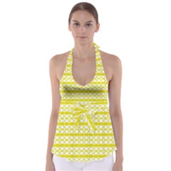 Circles Lines Yellow Modern Pattern Babydoll Tankini Top by BrightVibesDesign